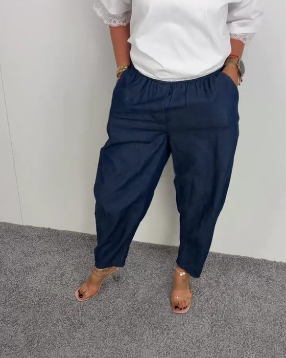 Bukser Stilige Lomme Denim Lange