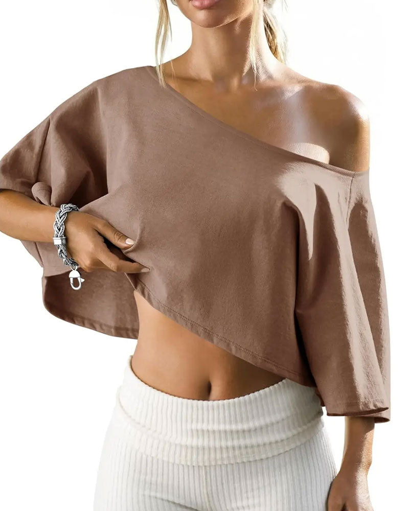 T-Skjorte Enskulder Croppet Cold Shoulder