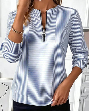 Bluse Stripet Patchwork Glidelås Opp