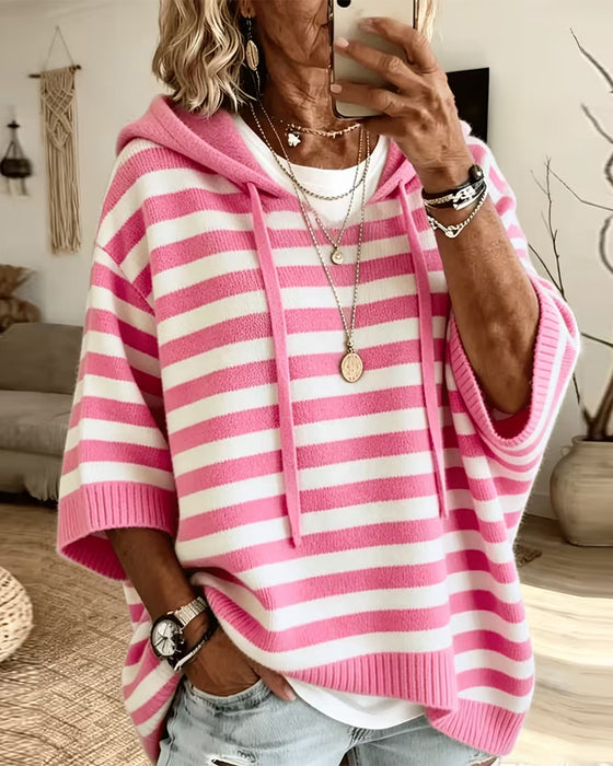 Sweater Stripe Hetta Løs Tre Kvart Erme