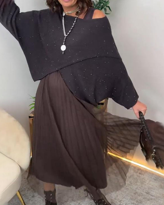 Set Med Elegant Stil, Asymmetrisk Genser Og Spetsrok