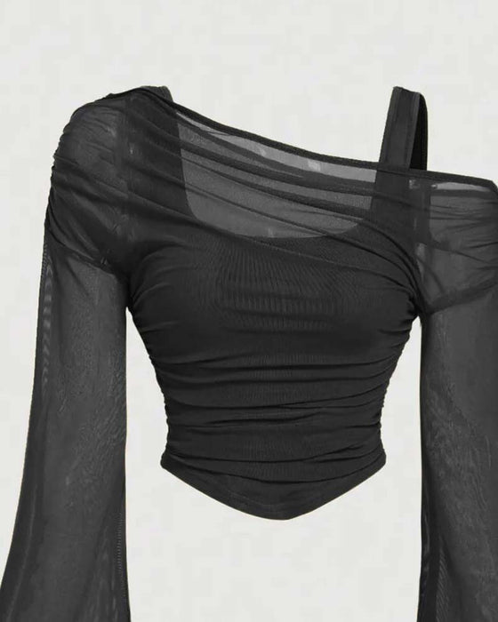 Bluse Nett Rynket Lang Erme Cami