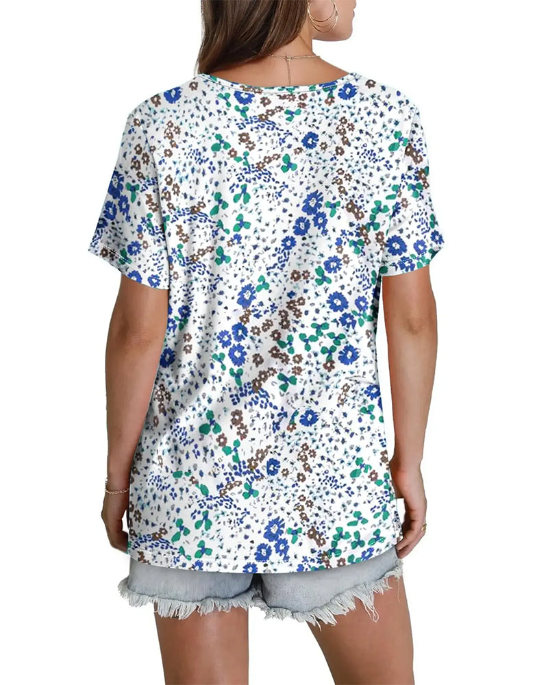 Bluse Blomstret V-Hals Kortermet