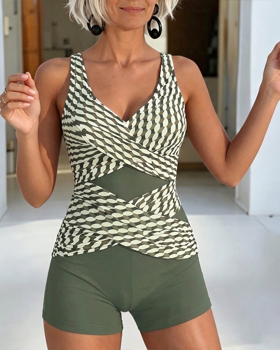 Tankini Geometrisk Trykk Kryss Design