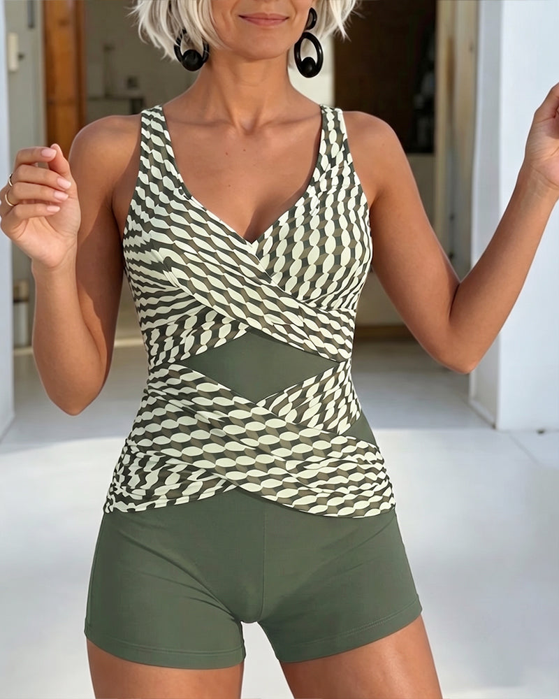 Tankini Geometrisk Trykk Kryss Design