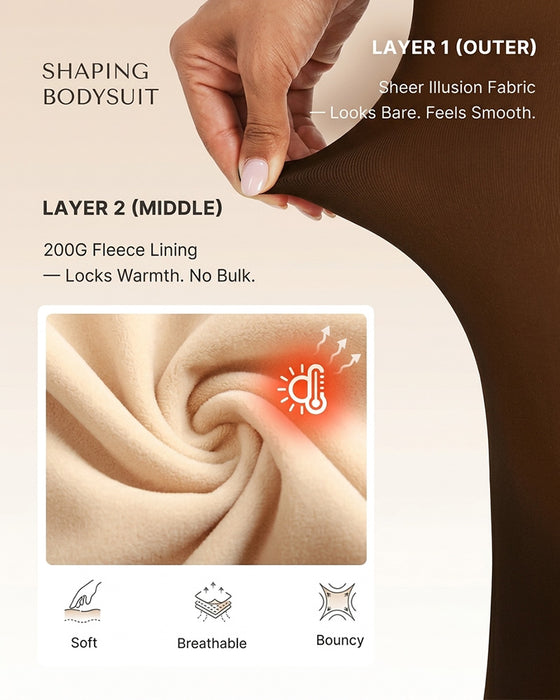 Gjennomsiktig Panel Med Fleeceforet Tights Stay-Warm Magekontroll Sheer Effekt Tights Bodysuit Svart Basic