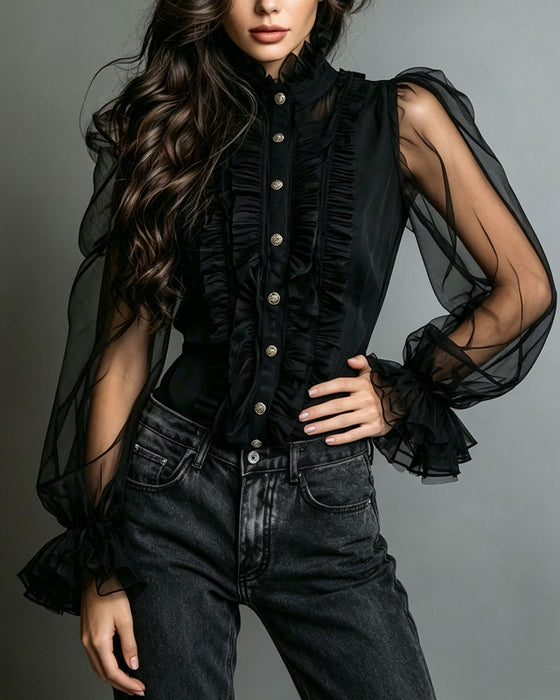 Bluse Knapp Ruffle Tøff
