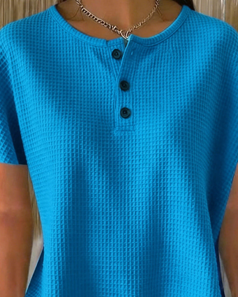T-skjorte Knappet V-utringning Casual