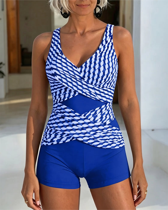 Tankini Geometrisk Trykk Kryss Design