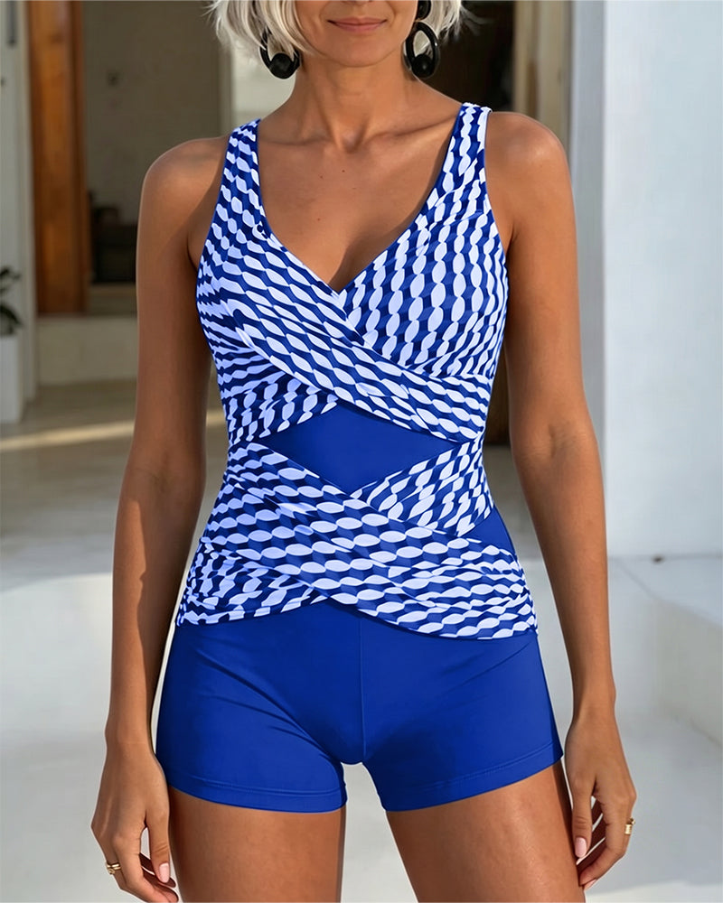 Tankini Geometrisk Trykk Kryss Design