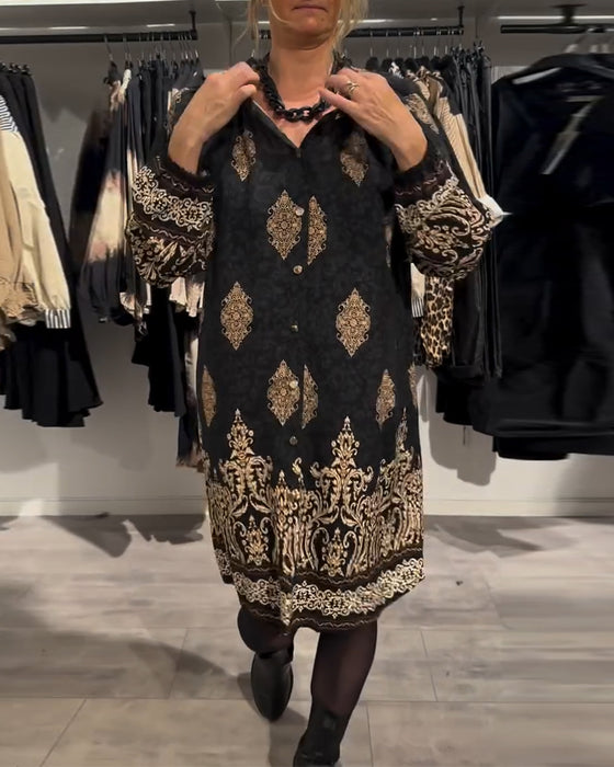 Kjole med knapp-down vintage print