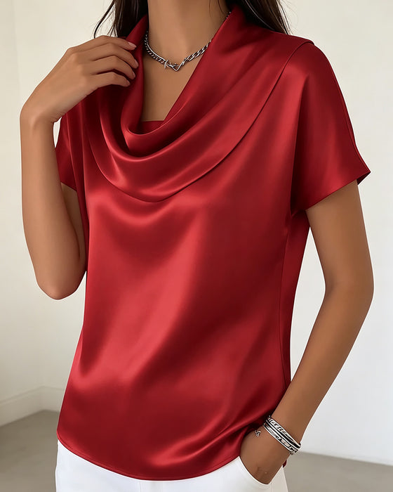 Bluse Enfarget Drapert Krage
