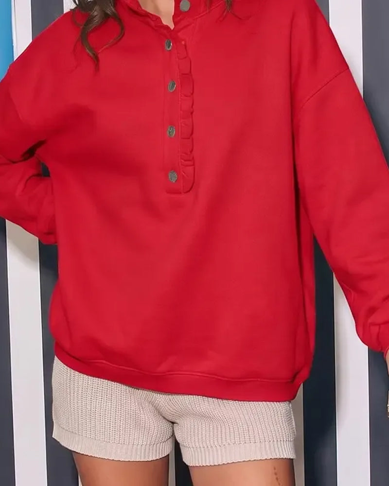 Sweatshirt Rysje Knappet Langermet Løs