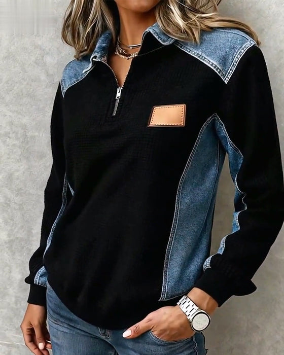 Topp Glidelås Denim Patchwork Slag
