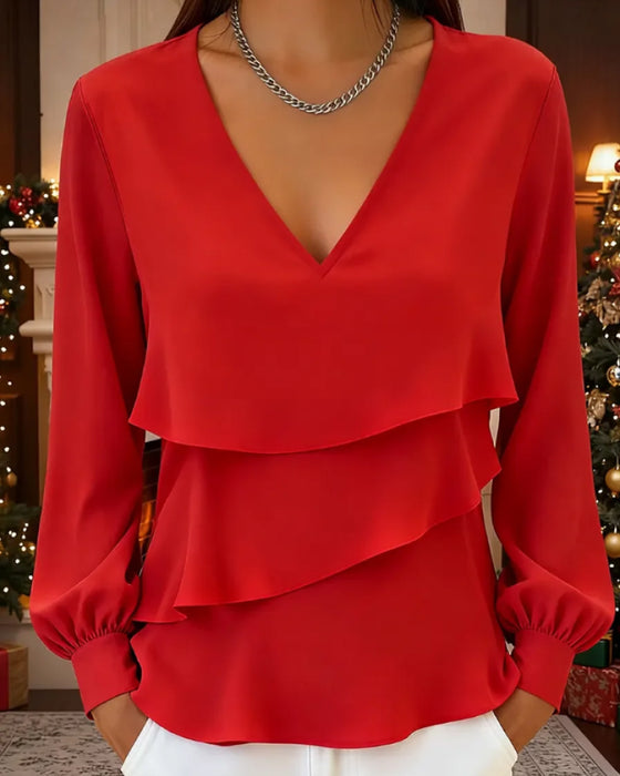 Dobbeltlaget V-ringet Kakebluse