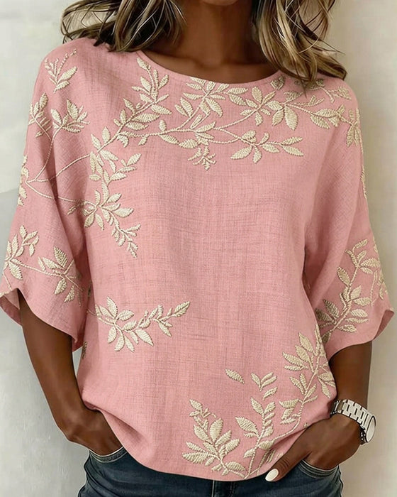 Bluse Rund Hals Flaggermusermer Stripet