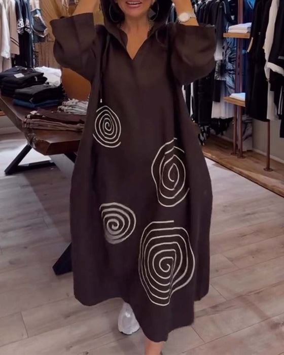 Kjole Med Hette Langermet Løs