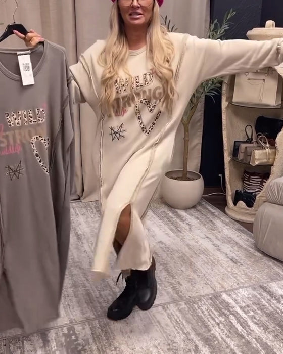 Løs kjole med lange ermer