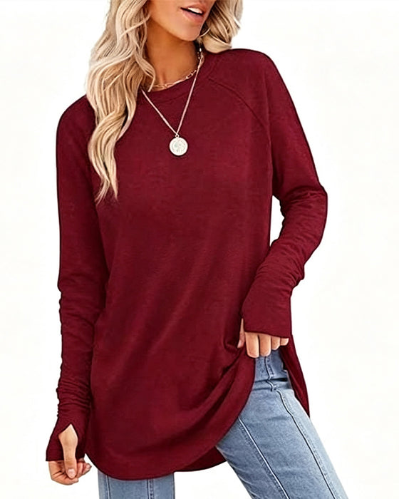 Topp Avslappet Rund Hals Raglan Lang Erme