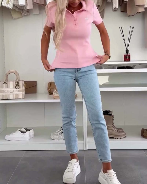 T-Skjorte Lapel Polo Skjorte Solid Farge Slim Fit