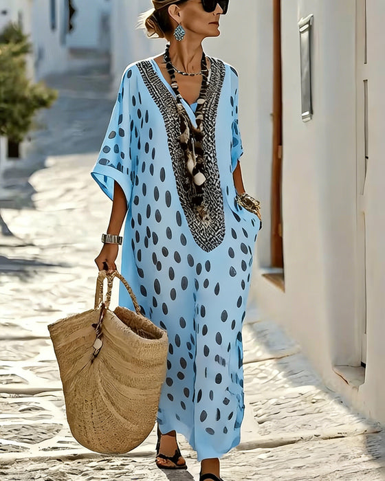 Kjole V-Hals Prikket Resort Trykk