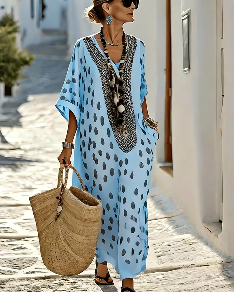 Kjole V-Hals Prikket Resort Trykk