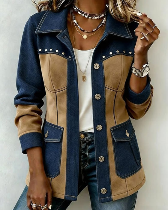 Frakk Hetter Glidelås Lomme Denim Panel