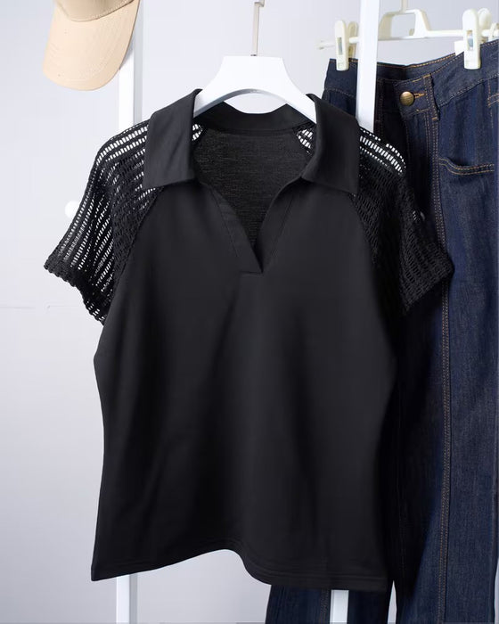 Bluse Solid Farge Krage Uthulet