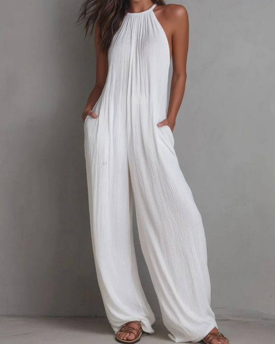 Jumpsuit Elegant Ermeløs Halsstropp Bredt Ben