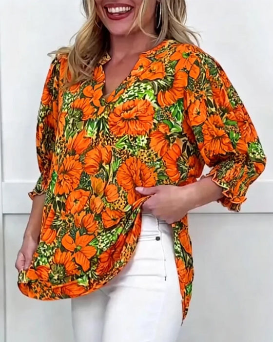 Bluse Kort Erm Moteriktig Blomstret