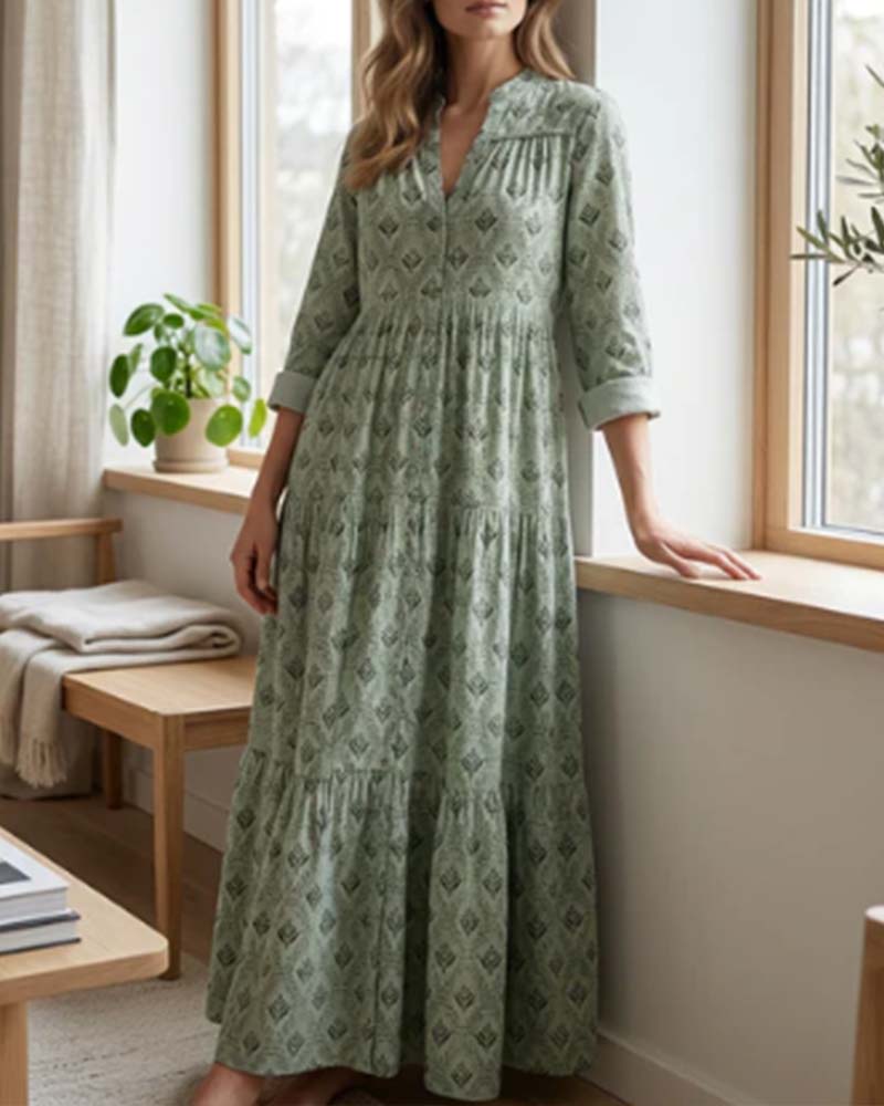 Kjole Vintage V-Hals Blomstret