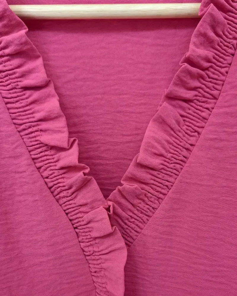 Bluse V-Hals Rynket Kortermet