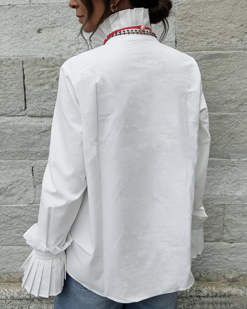Skjorte Plissert Mandarin Krage Designer Mote