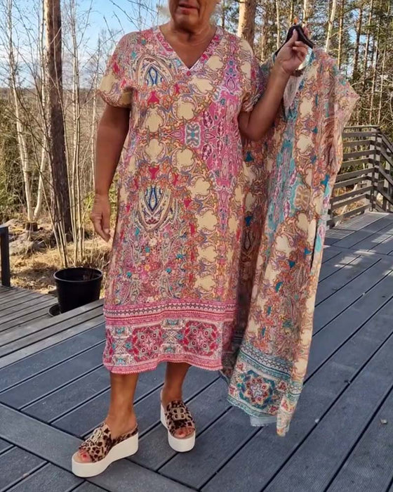 Kjole V-Hals Kortermet Mønstret Rett