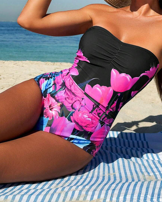 Badedrakt Bandeau Blomsterprint Én Del