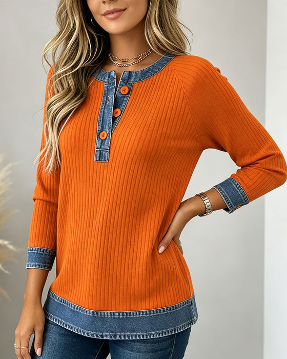 Topp Knapper Rund Hals Ermhull Denim Lappverk