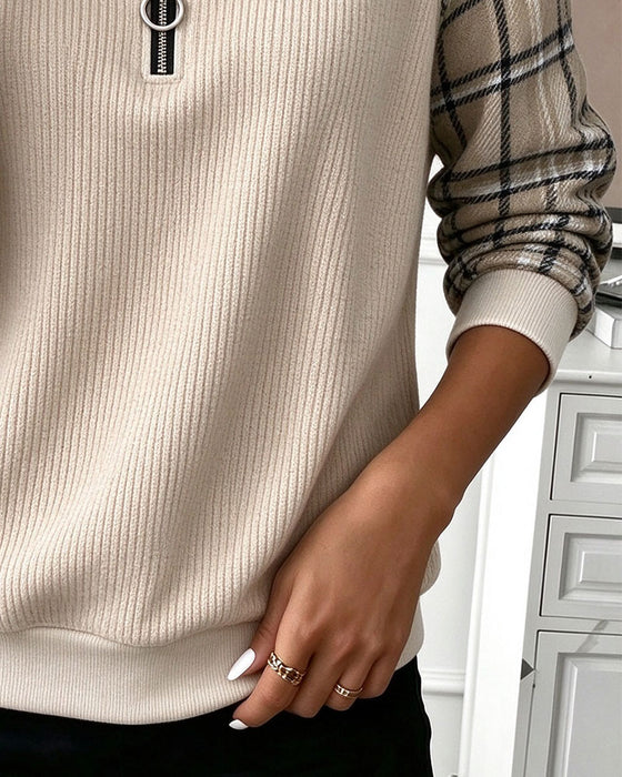 Sweatshirt Rund Hals Glidelås Rutete