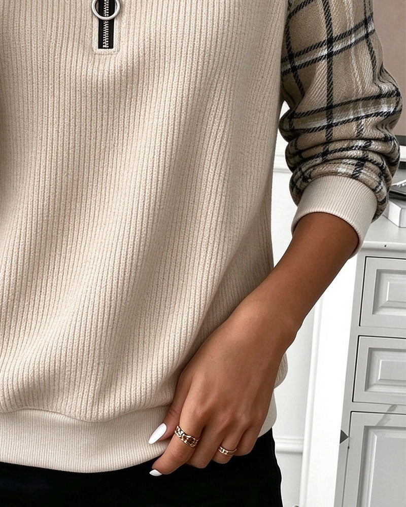 Sweatshirt Rund Hals Glidelås Rutete
