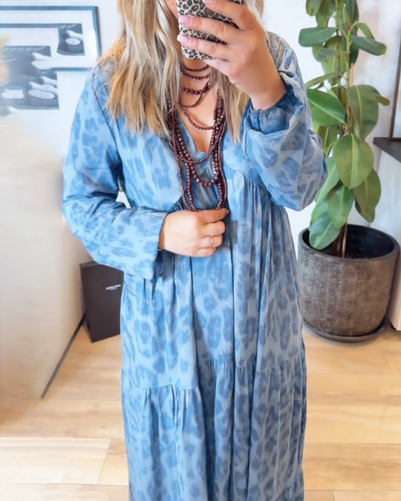 Kjole V-Hals Leopardtrykk Mote Maxi