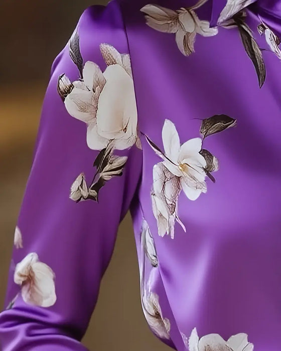 Skjorte Retro Stil Blomstermønster