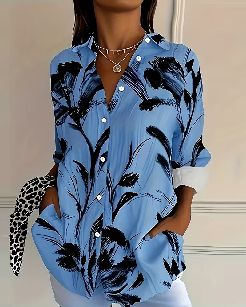 Skjorte Blekkvask Blomstertrykk Langermet