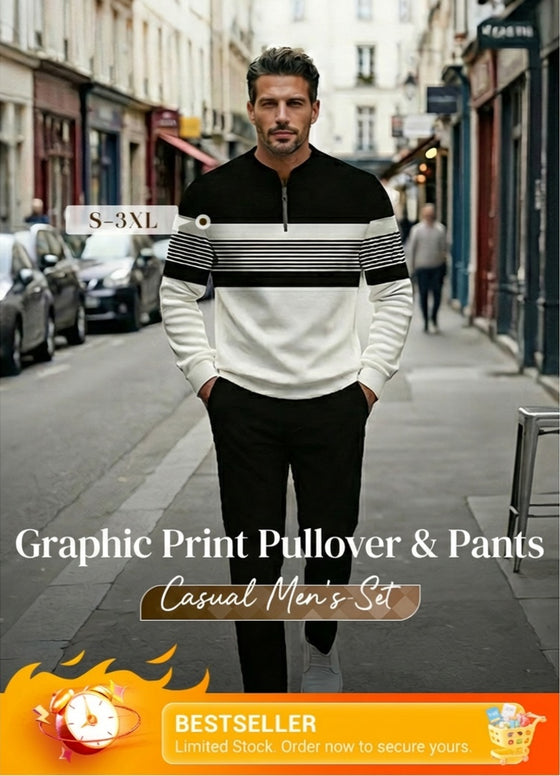 Sett Herre Grafisk Trykk Pullover & Bukse - Street Casual Komfortabel Passform