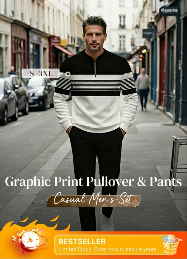 Sett Herre Grafisk Trykk Pullover & Bukse - Street Casual Komfortabel Passform