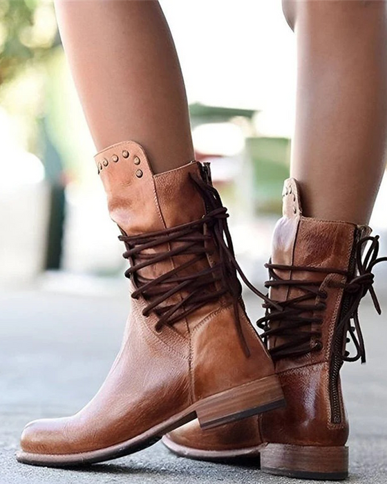 🔥 Siste 2025 🔥 Vintage Dame-Støvler Med Sidelissing