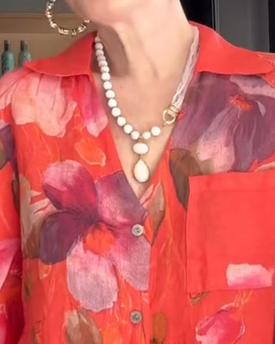 Skjorte Krave Stor Blomstret Trykk