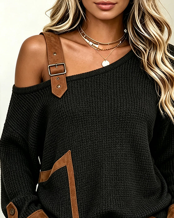 Bluse Skulderbar Asymmetrisk Hals Spliced