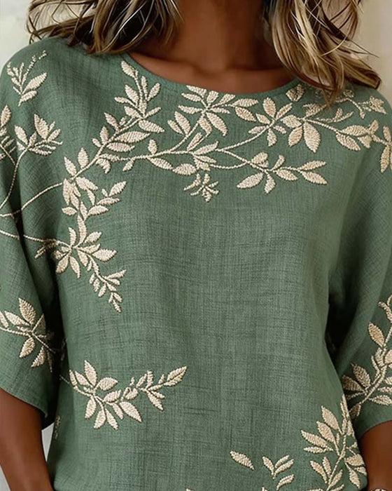 Bluse Rund Hals Flaggermusermer Stripet