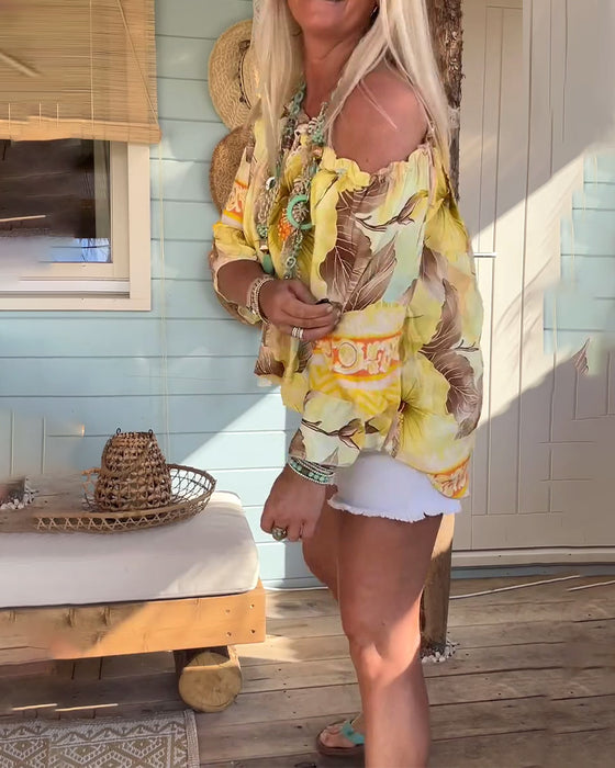 Bluse Av-Skulder Resortprint