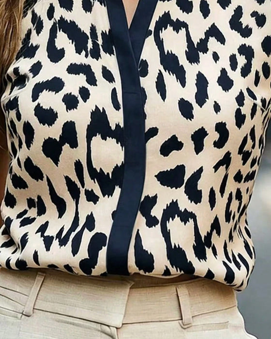 Bluse Ståkrage Leopard Kort Erme