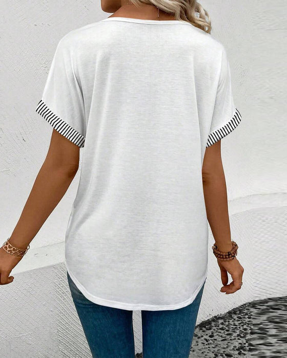 Bluse V-Hals Stripet Kontrast Avslappet